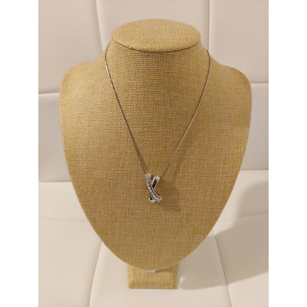 18K White Gold Plated & Cubic Zirconia 16" Pendant Necklace